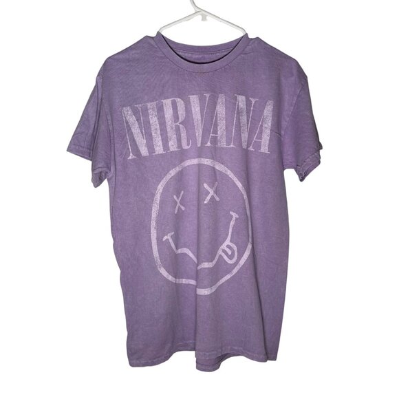 Nirvana Band Tee Smiley Grunge Retro Oversized Distressed Purple Size M NWOT - Picture 1 of 5